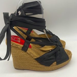 CHRISTIAN LOUBOUTIN Divines Wedge Espadrilles Sandals  Black Size 35/5